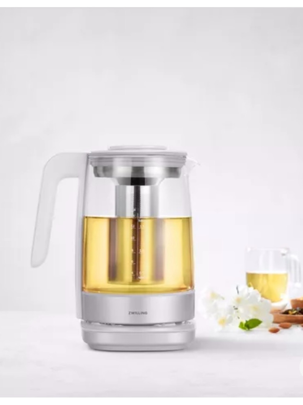 ZWILLING J.A. Henckels White and Silver Glass Tea Kettle with Infuser